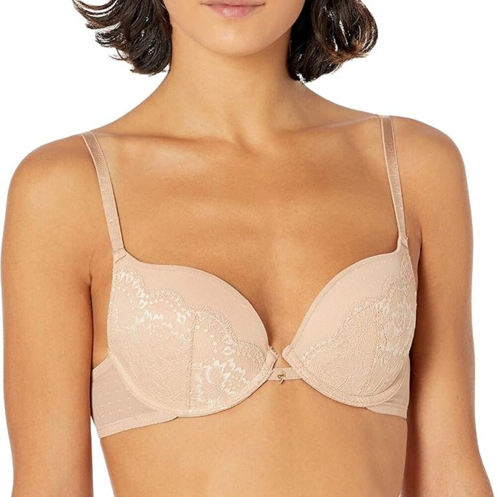 Gossard Everyday Lacey Plunge Bra Beige Nude Lace Spotted Mesh Supportive
